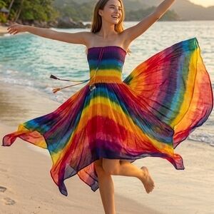 Like International Ombre Strapless Scarf Dress